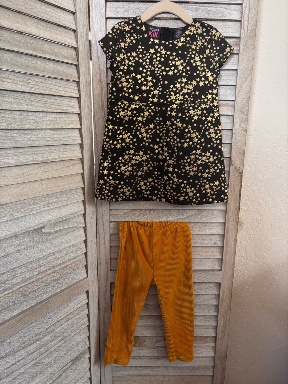 Koala Kik Celestial Metallic Star Dress & Gold LittleLass Corduroy Pants Set 18M